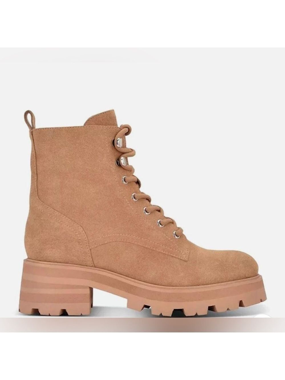 Nib Marc Fisher Lucien Leather Combat Boots in Light Natural